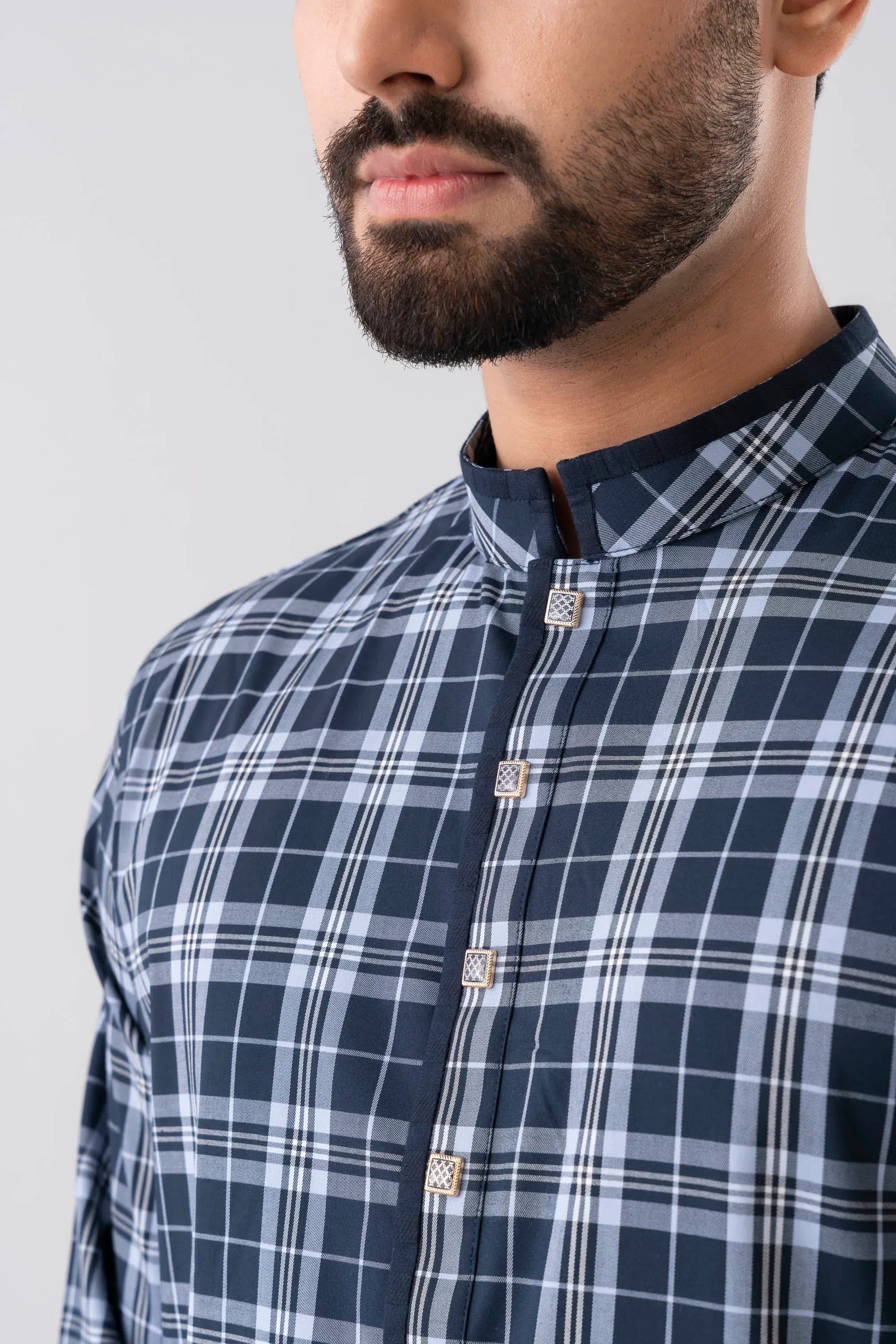 Navy Check Panjabi