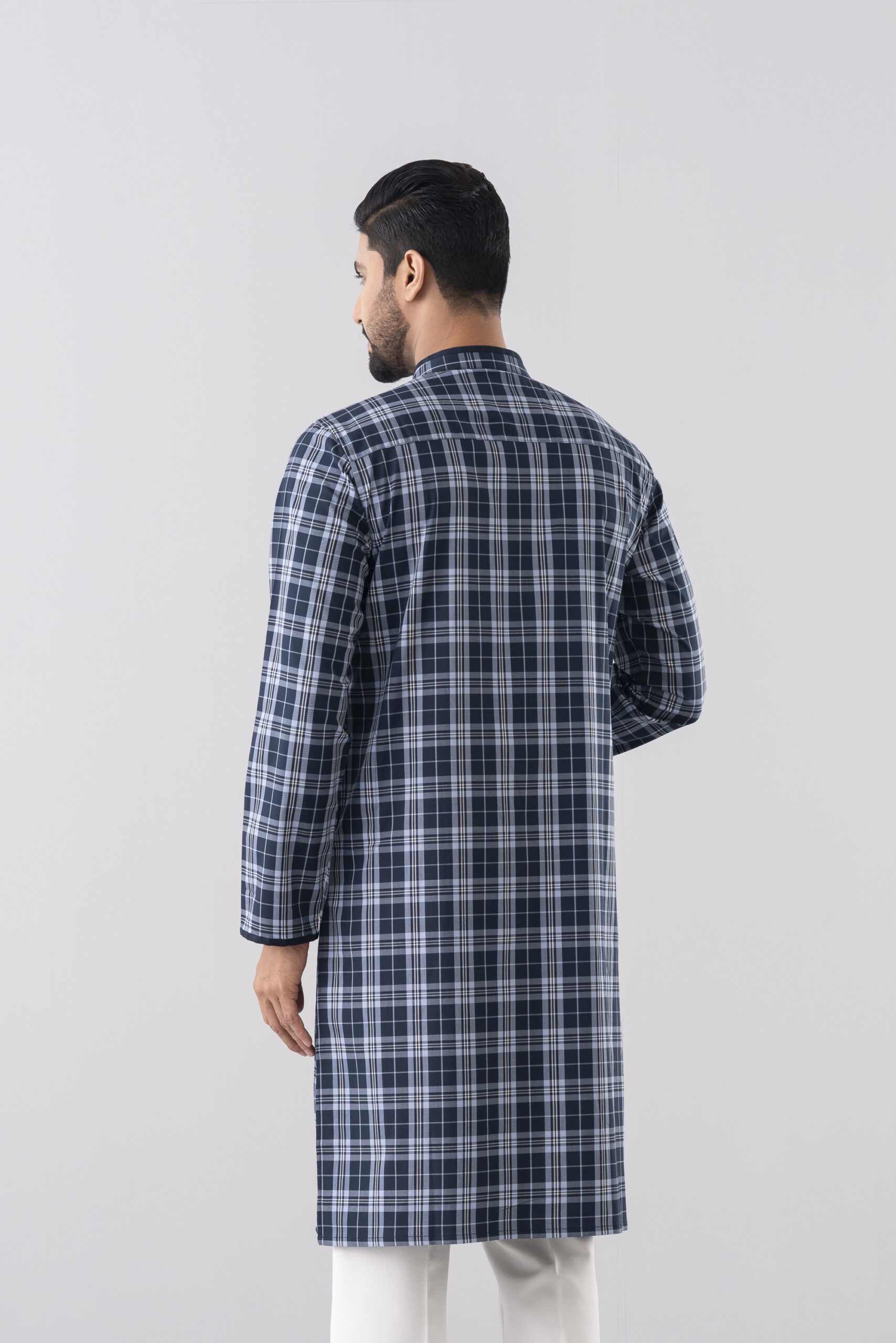 Second image of Premium Checkered Panjabi - Navy & White
